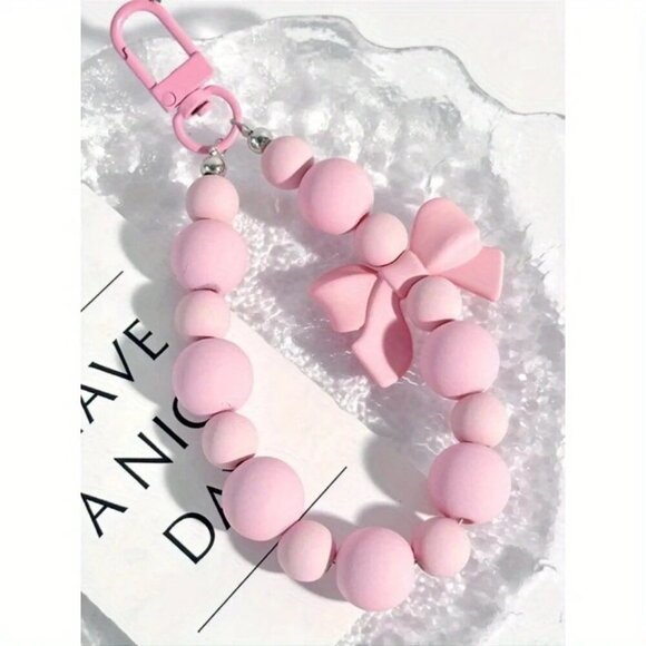 Pink Acrylic Beaded Phone Charm & Bag Charm Wristlet Cute Aesthetic Bracelet - Picture 3 of 4